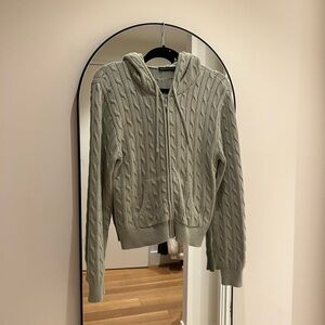 Brandy Melville Green Cable knit zip up